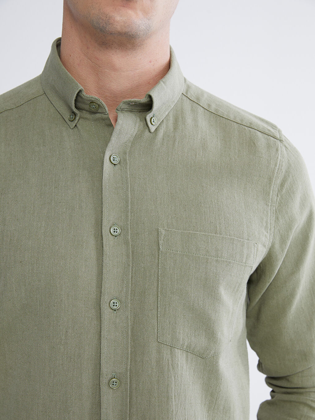 Yeşil Regular Fit Keten Karışımlı Erkek Gömlek-2