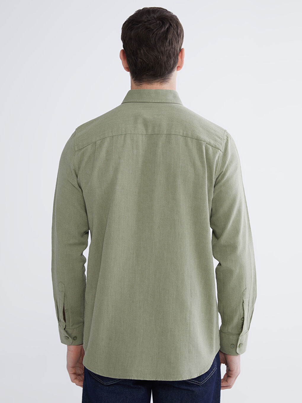 Yeşil Regular Fit Keten Karışımlı Erkek Gömlek-3