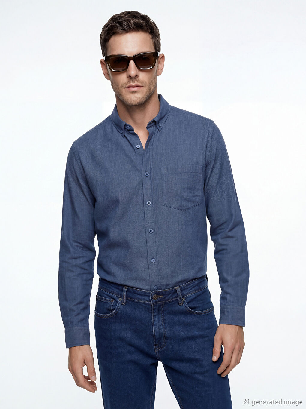 İndigo Regular Fit Keten Karışımlı Erkek Gömlek