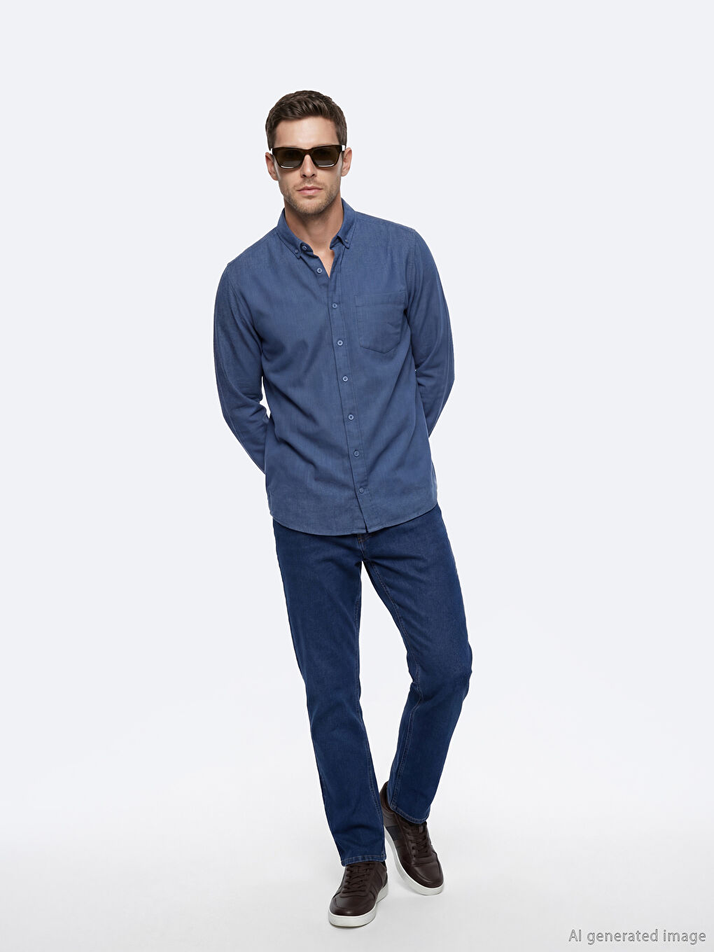 İndigo Regular Fit Keten Karışımlı Erkek Gömlek-1