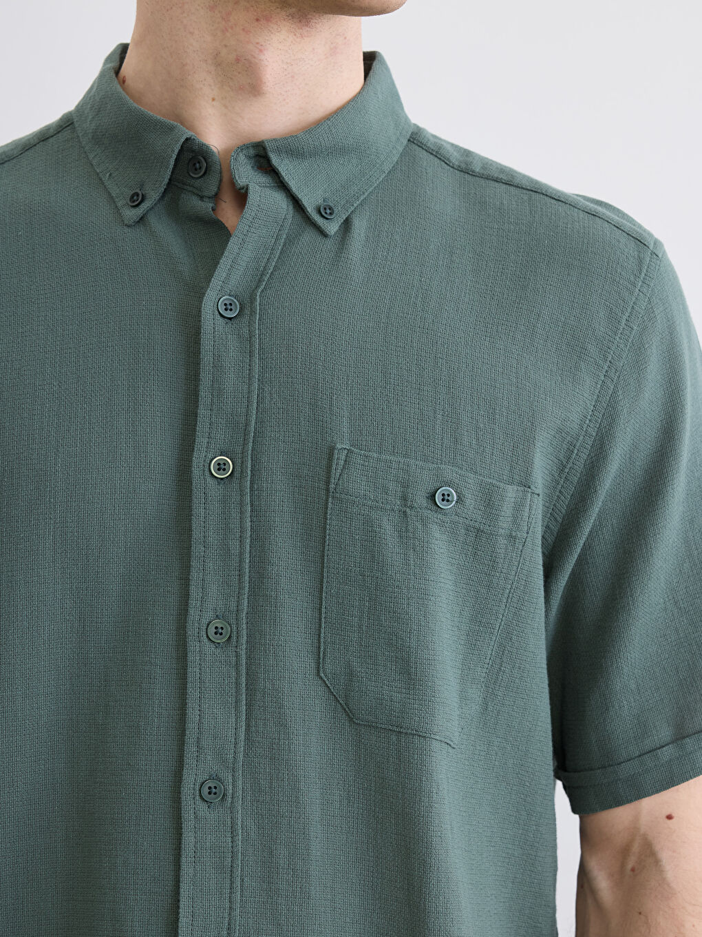 Yeşil Regular Fit Poplin Erkek Gömlek-2