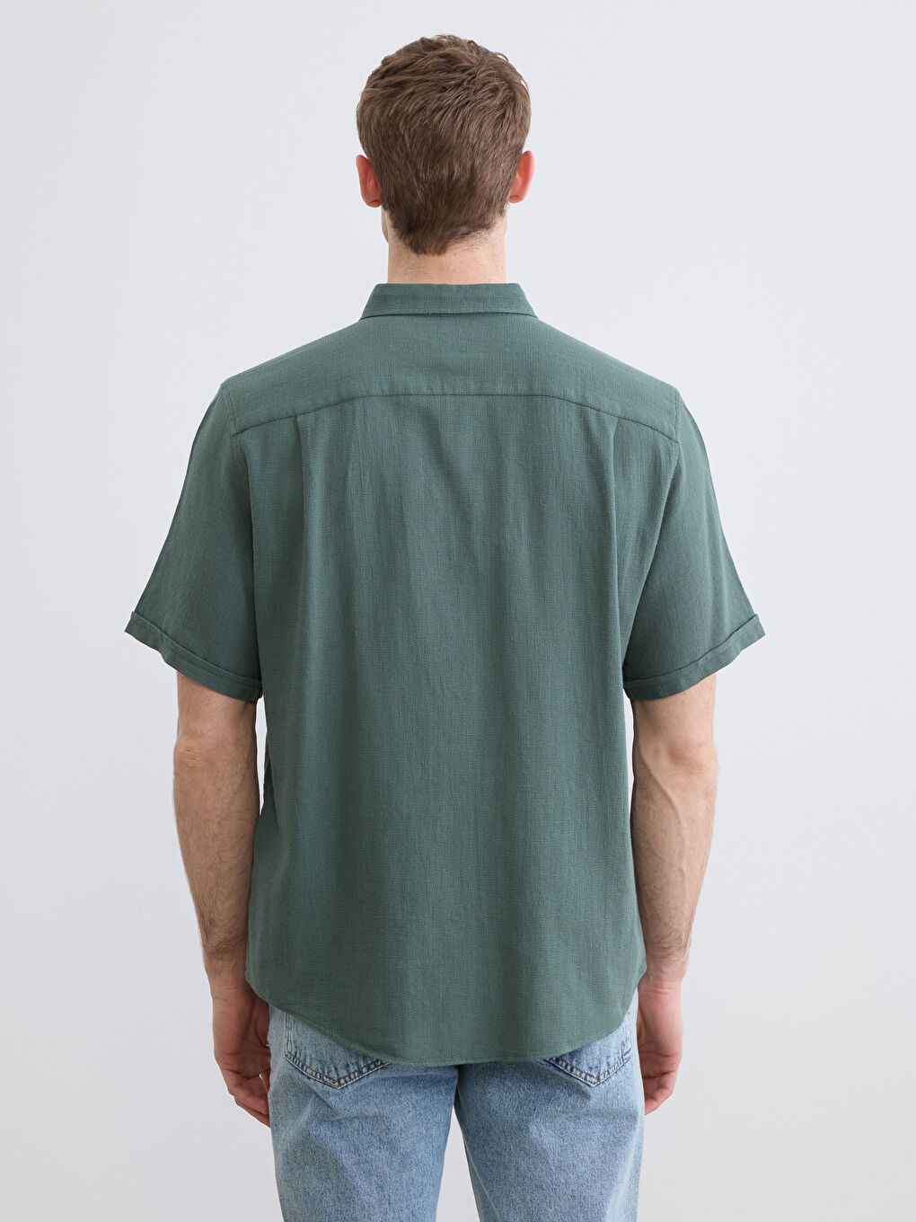 Yeşil Regular Fit Poplin Erkek Gömlek-3