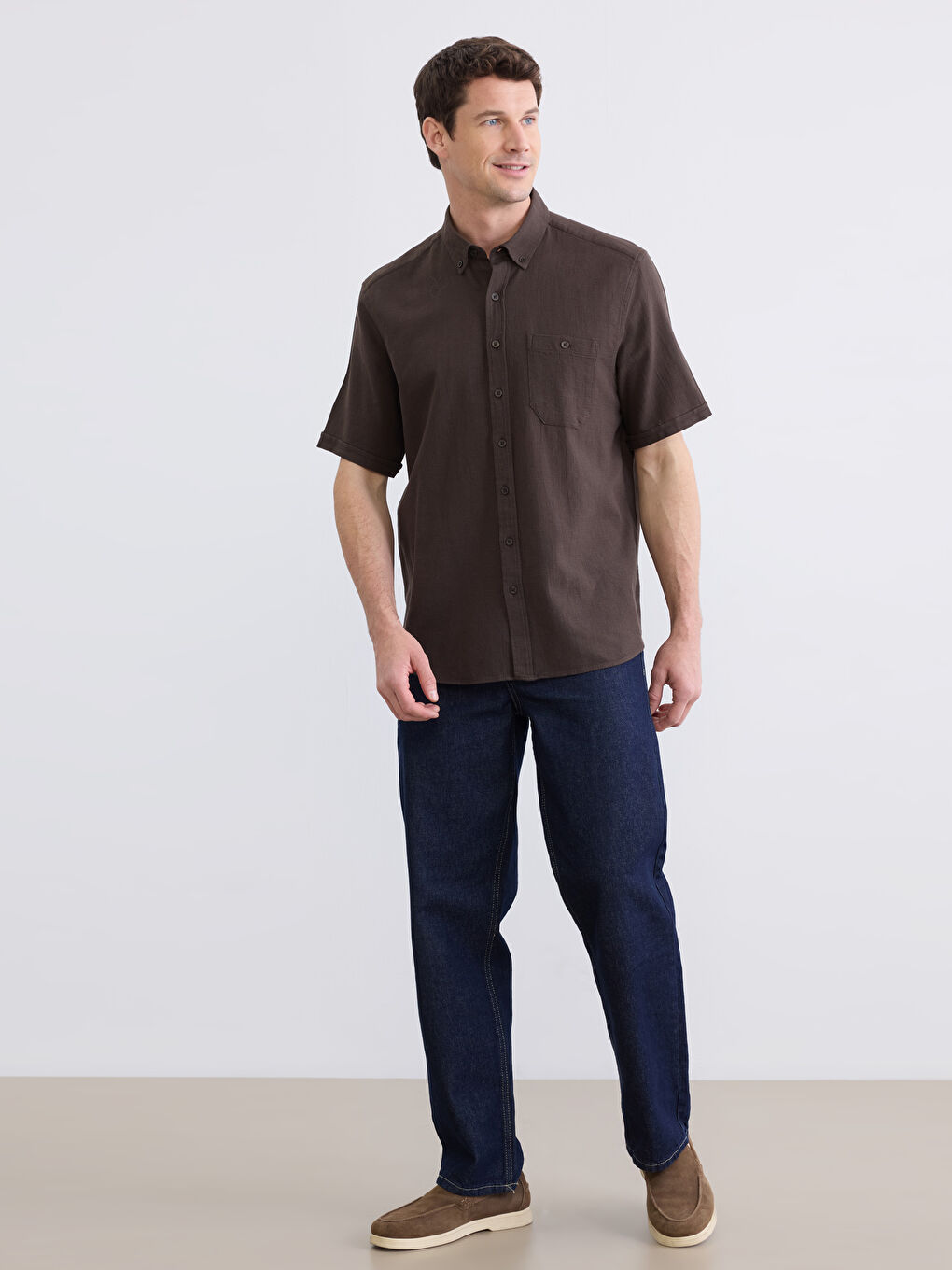 Kahverengi Regular Fit Poplin Erkek Gömlek-1