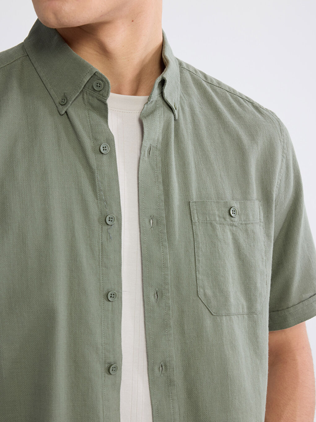 Haki Regular Fit Poplin Erkek Gömlek-2