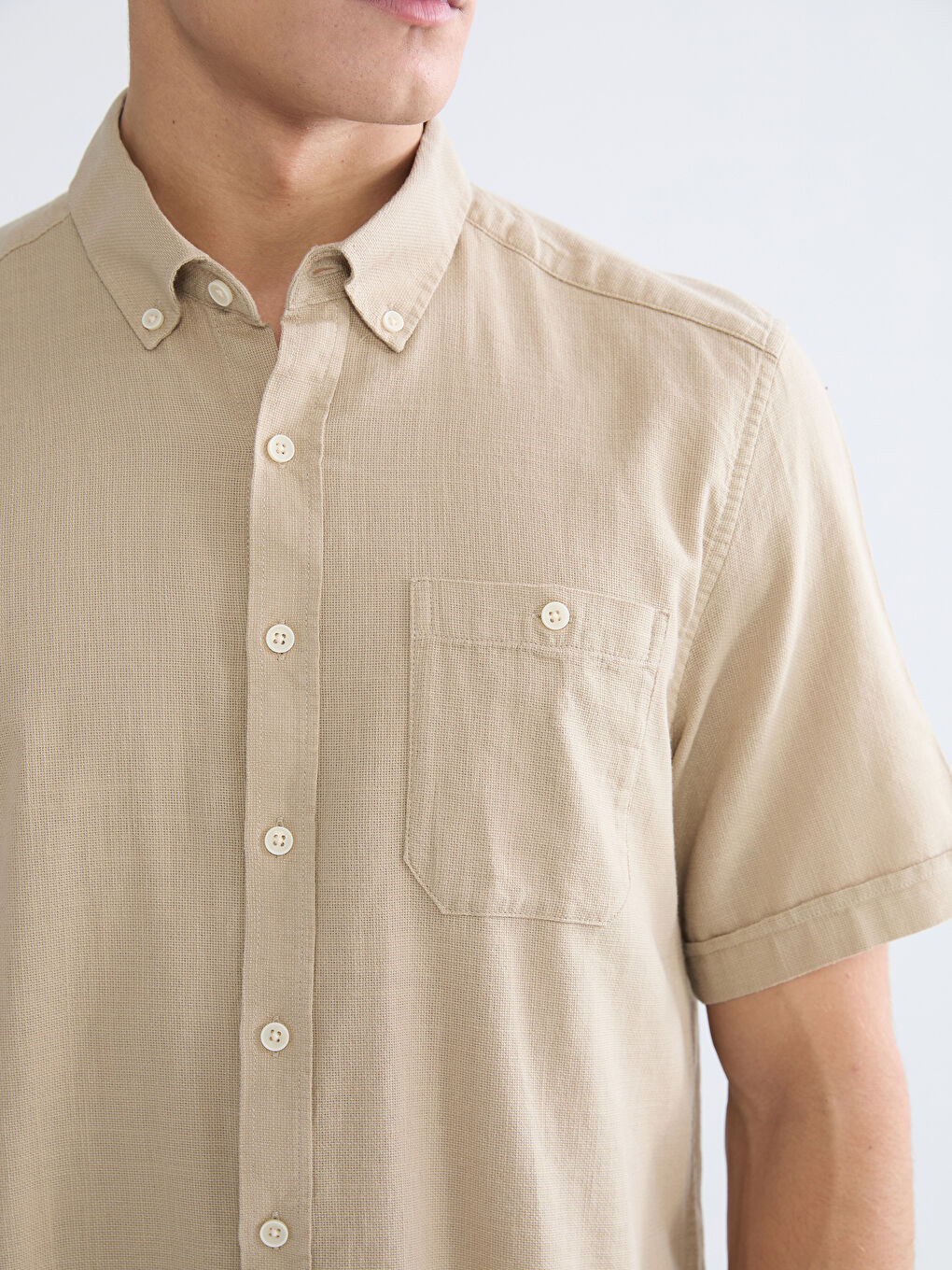 Bej Regular Fit Poplin Erkek Gömlek-4