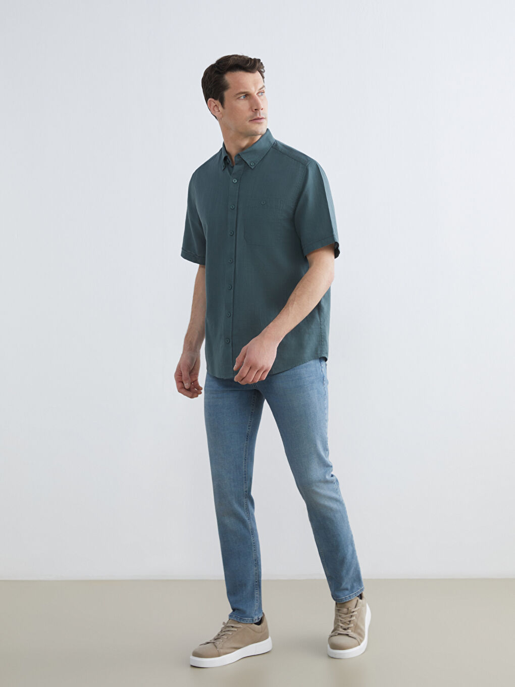 Yeşil Regular Fit Poplin Erkek Gömlek-2