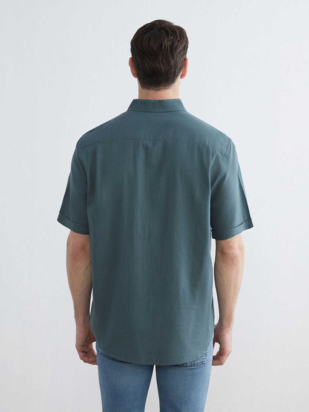 Yeşil Regular Fit Poplin Erkek Gömlek-6