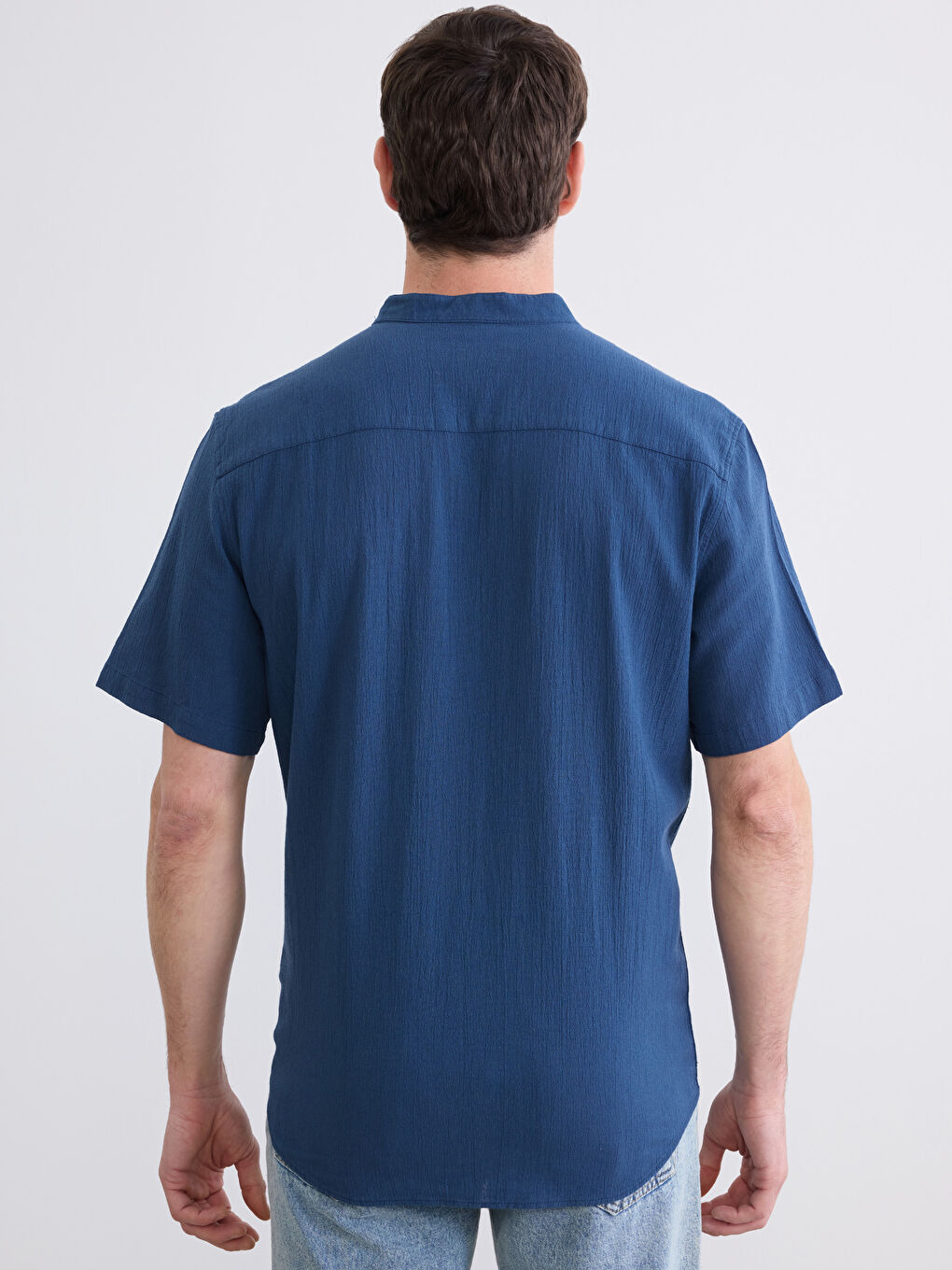 İndigo Regular Fit Keten Görünümlü Erkek Gömlek-3