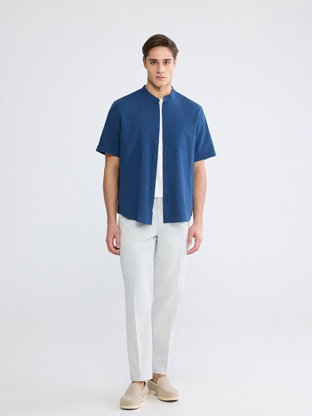 Мужчины Синий Рубашка-1