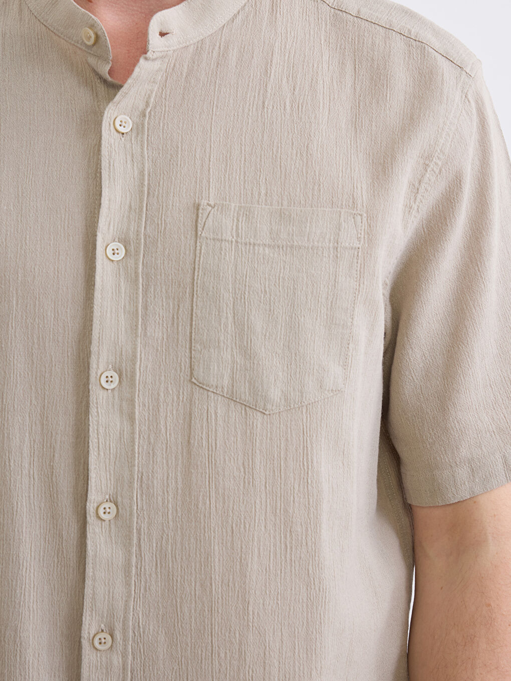 Bej Regular Fit Keten Görünümlü Erkek Gömlek-2