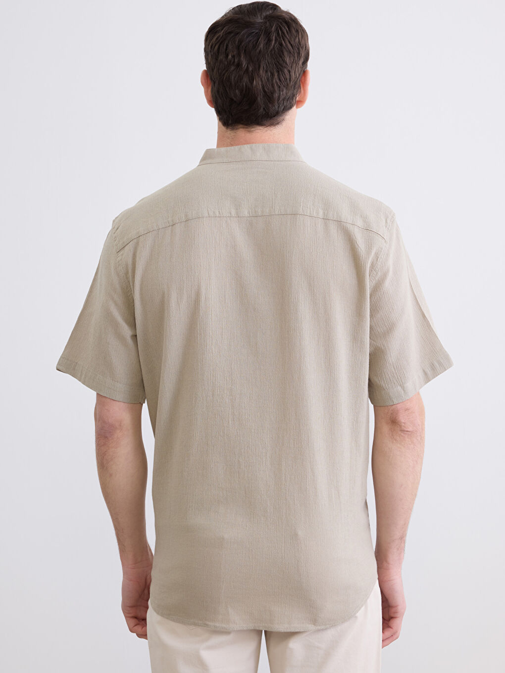 Bej Regular Fit Keten Görünümlü Erkek Gömlek-3