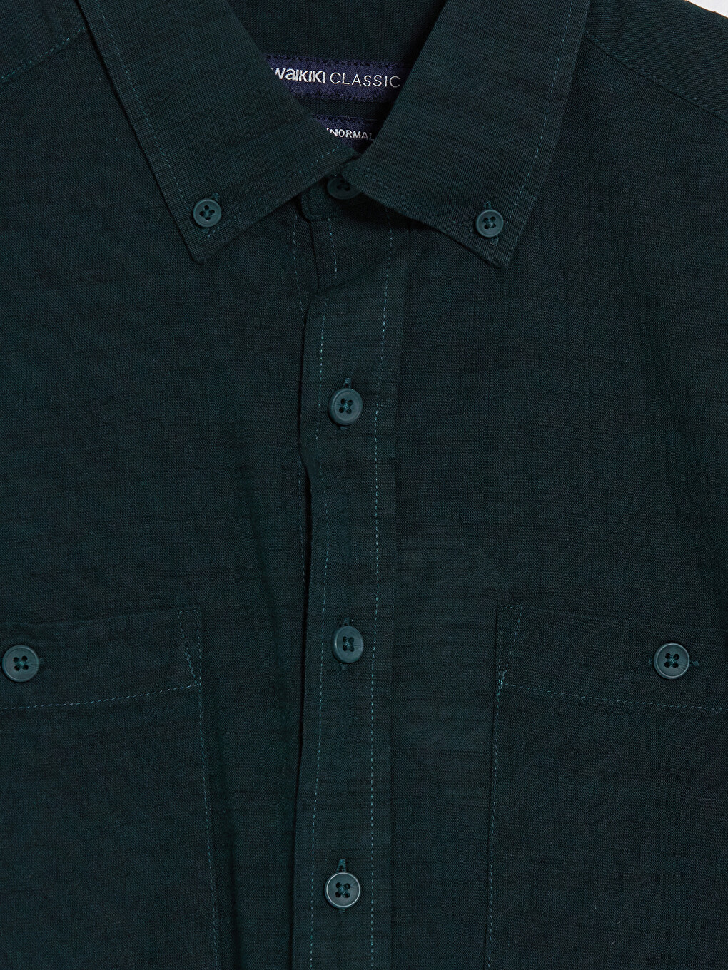 Yeşil Regular Fit Poplin Erkek Gömlek-2