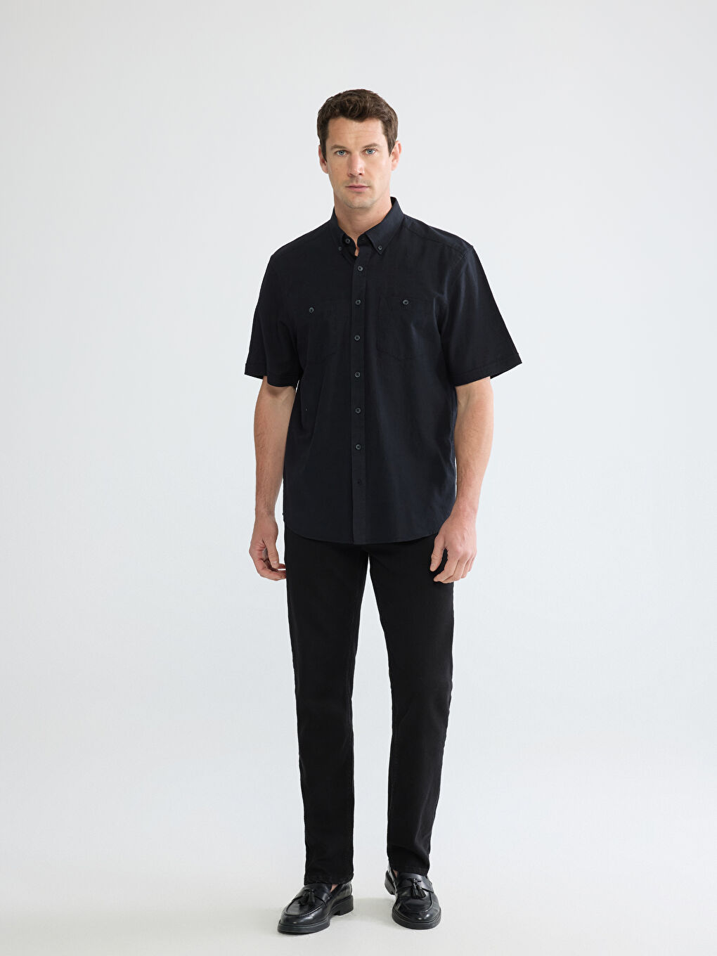 Siyah Regular Fit Poplin Erkek Gömlek-1