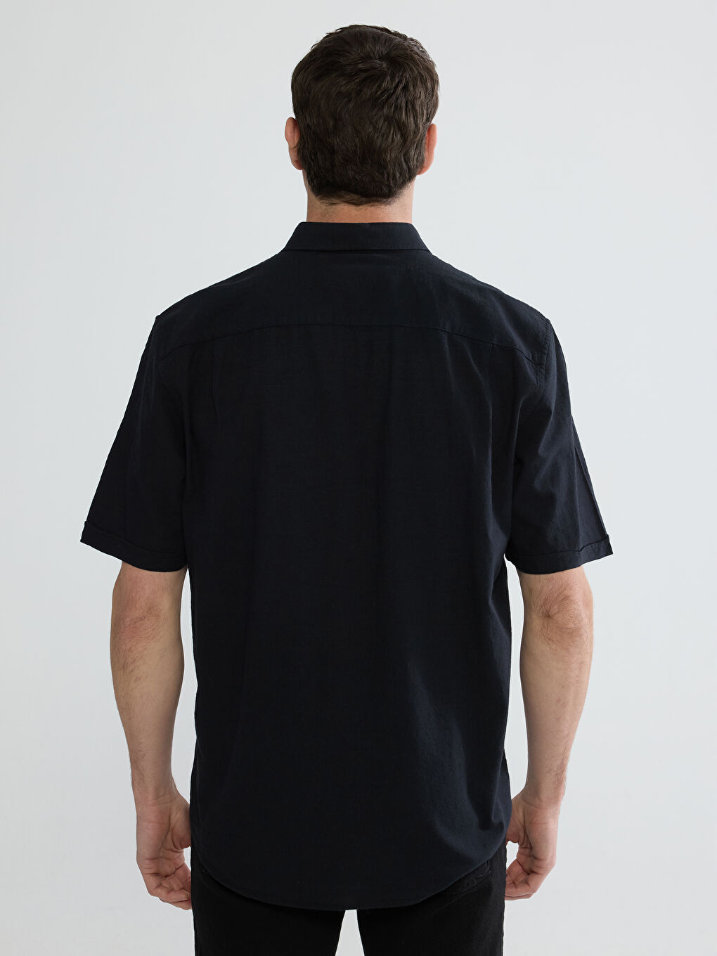 Siyah Regular Fit Poplin Erkek Gömlek-3