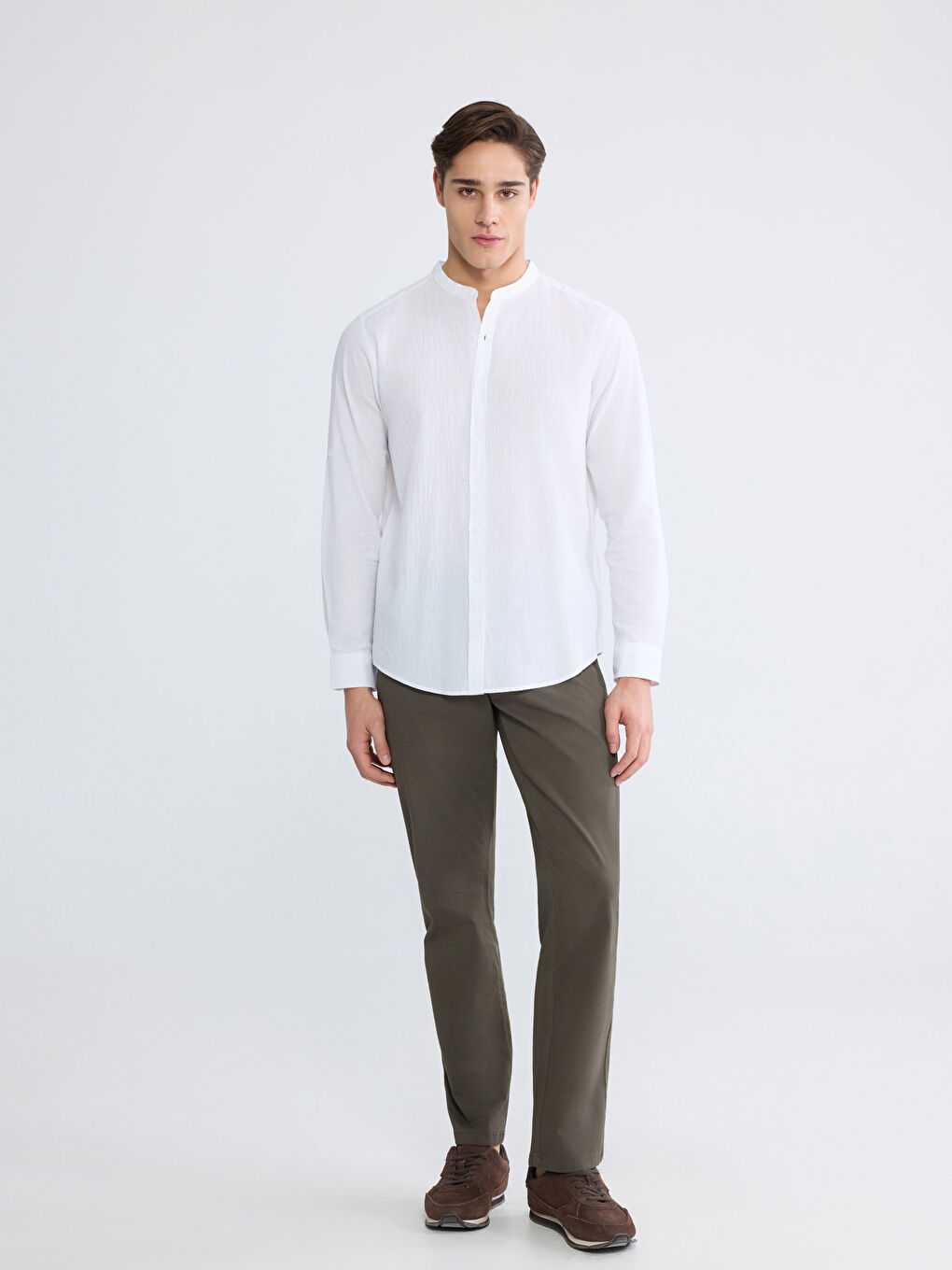 Regular Fit Crinkle Men's Grandad Collar Shirt-1