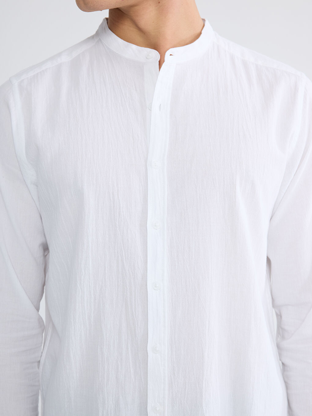 Regular Fit Crinkle Men's Grandad Collar Shirt-2