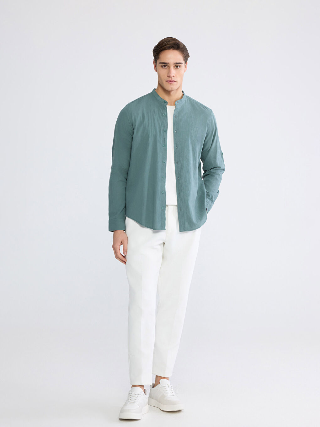 Звичайний крій зморшкувата плісирована сорочка для чоловіків-2
