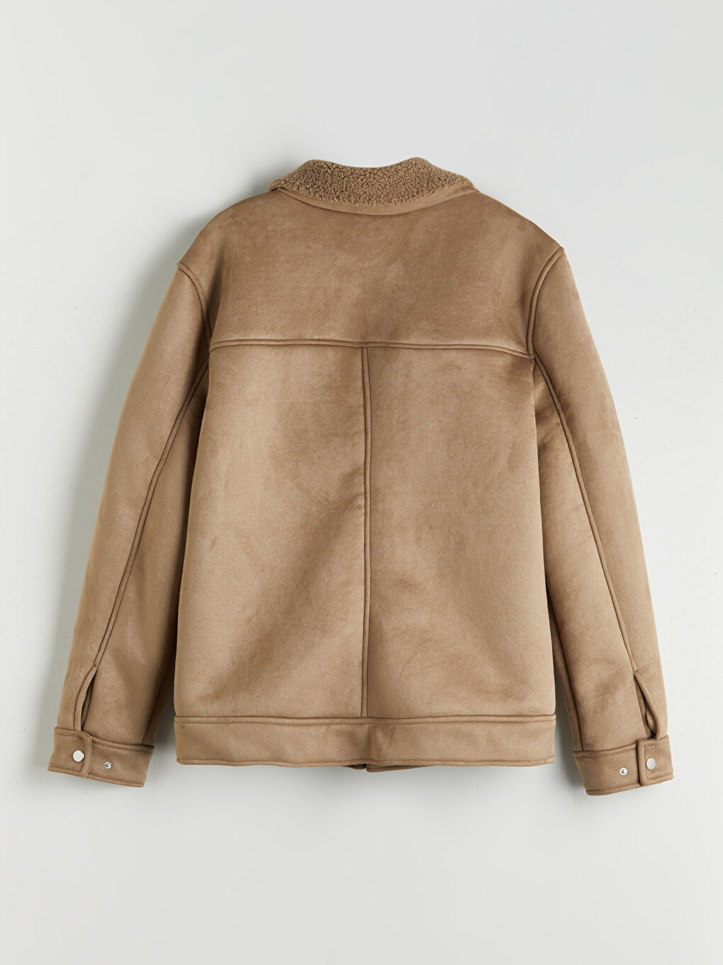 Bej Standart Kalıp Kürk Yaka Erkek Süet Mont-6