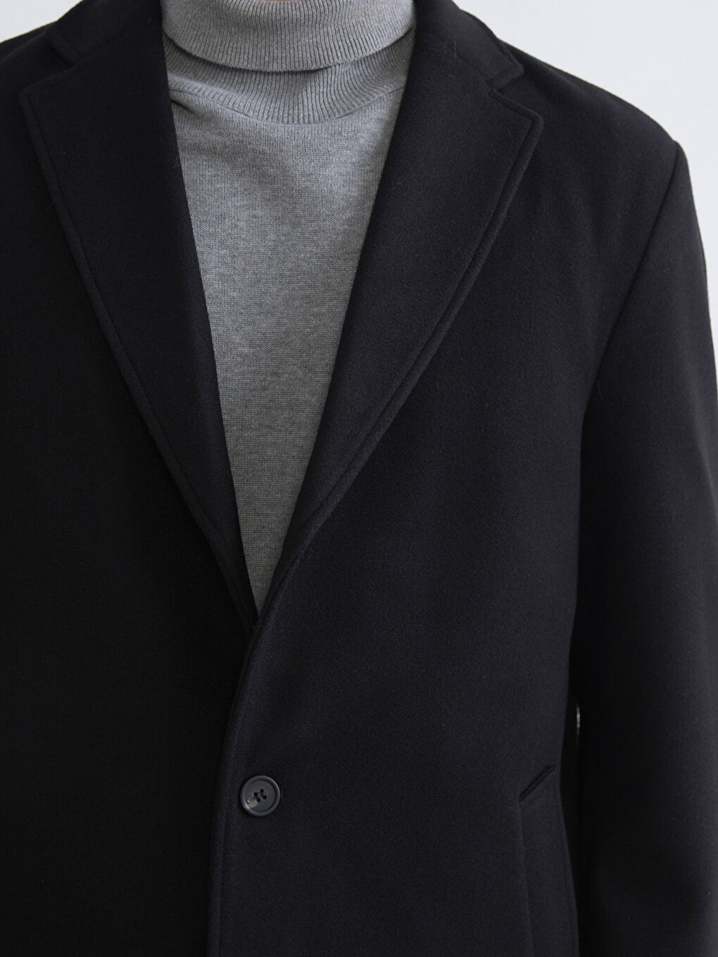 Siyah Standart Kalıp Ceket Yaka Erkek Kaşe Kaban-2