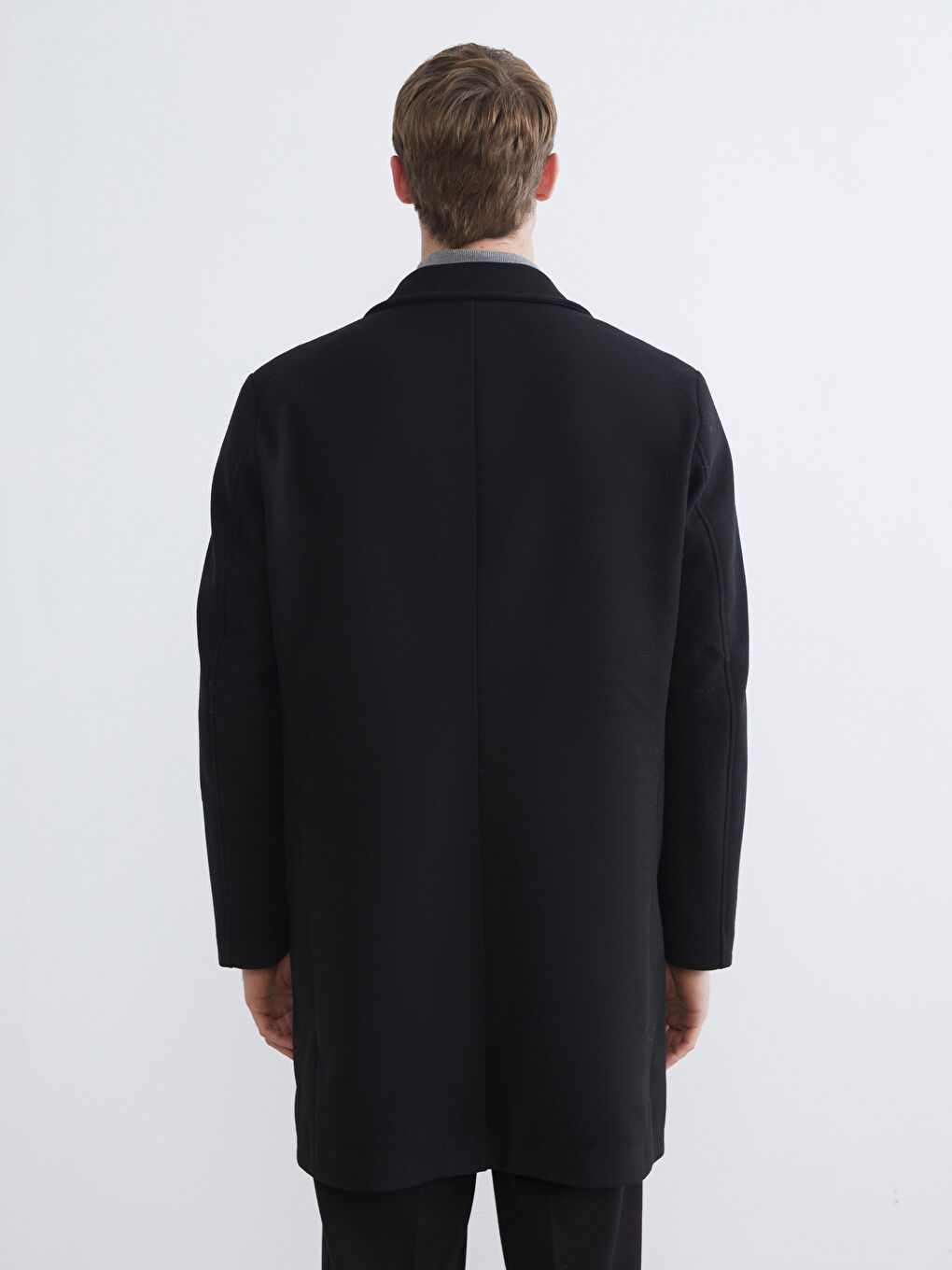 Siyah Standart Kalıp Ceket Yaka Erkek Kaşe Kaban-4