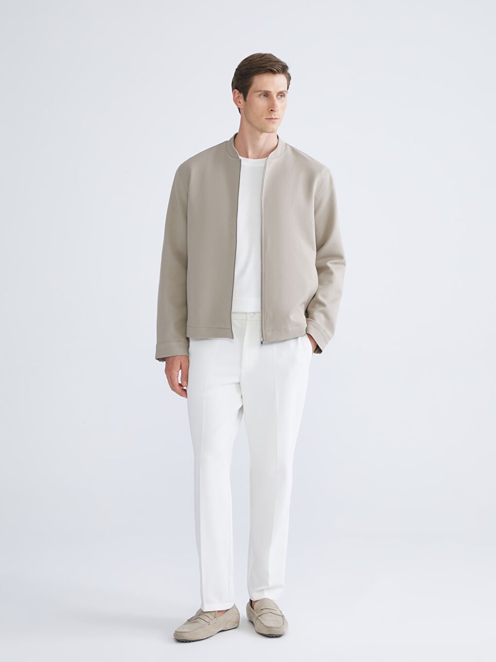 Bej Standart Kalıp Kolej Yaka Bomber Erkek Mont-1