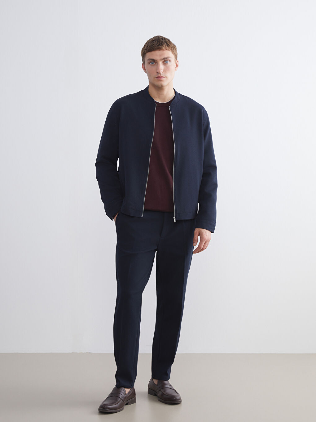 Lacivert Standart Kalıp Kolej Yaka Bomber Erkek Mont-1