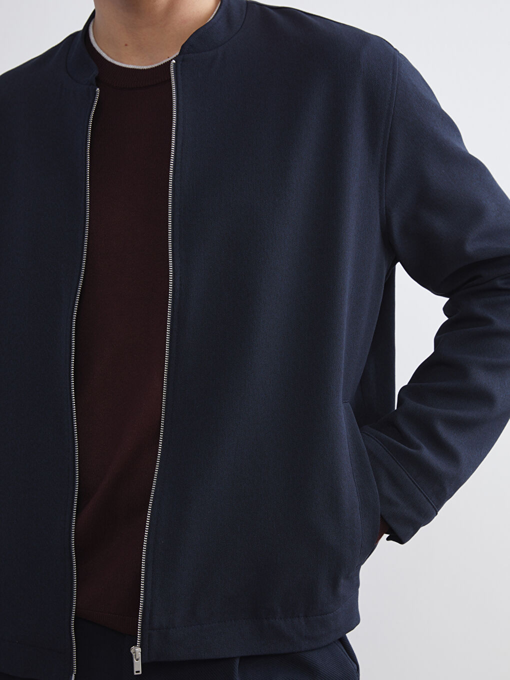 Lacivert Standart Kalıp Kolej Yaka Bomber Erkek Mont-2