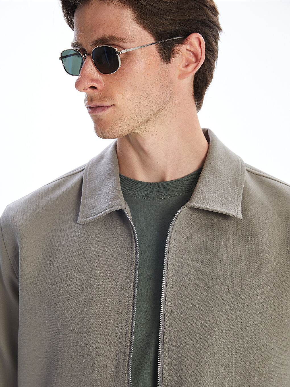 Haki Standart Kalıp Gömlek Yaka Erkek Mont-2