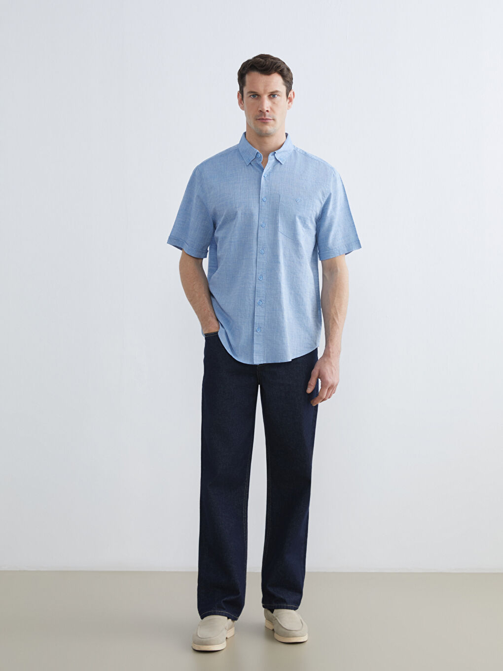 قالب ئاسایی لێنن تێکەڵە کراس پیاوان-1