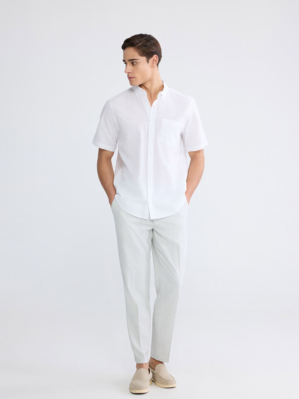 Cămașă Regular Fit Amestec de In pentru Bărbați-1