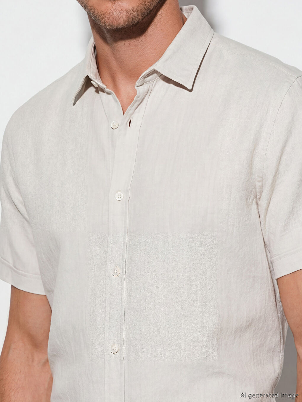 Bej Regular Fit Keten Karışımlı Erkek Gömlek-2