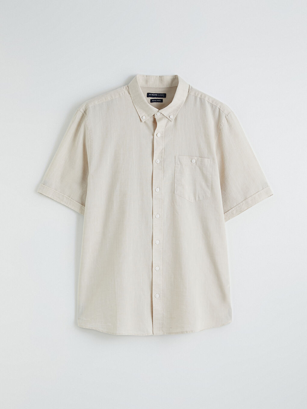 Bej Regular Fit Keten Karışımlı Erkek Gömlek-4