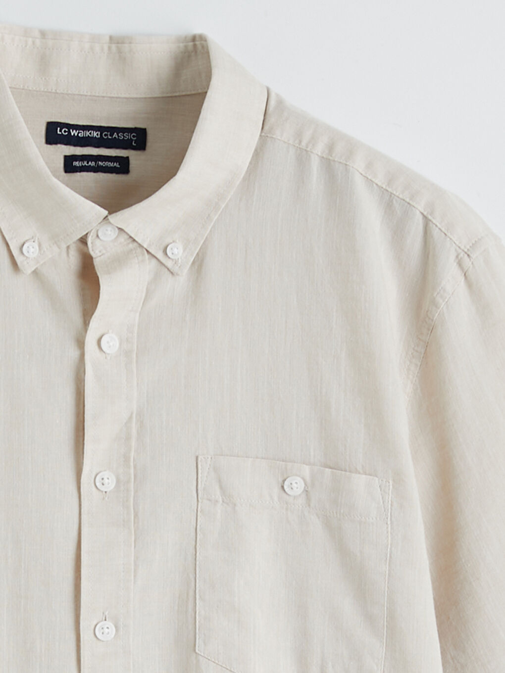 Bej Regular Fit Keten Karışımlı Erkek Gömlek-5