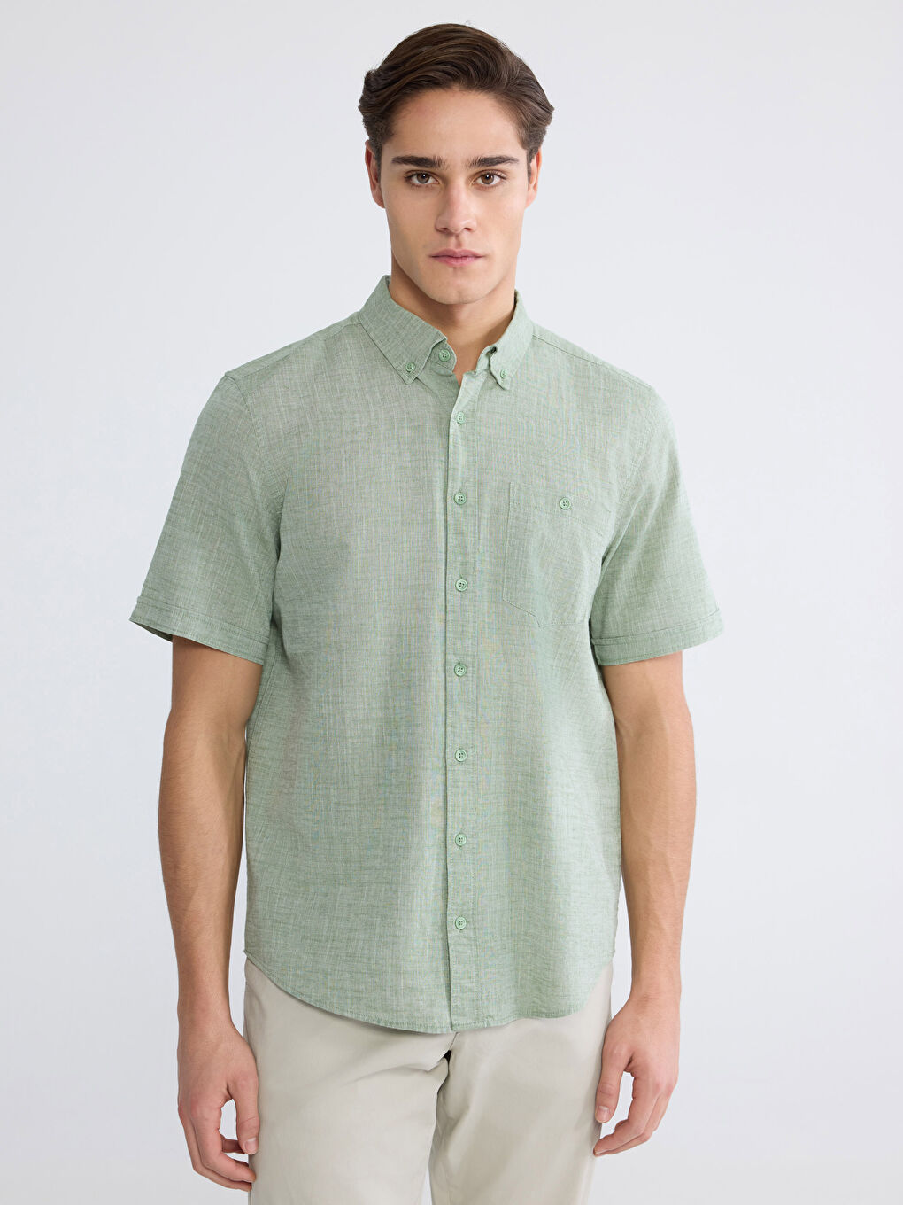 Cămașă Regular Basic Amestec de In Bărbați-1