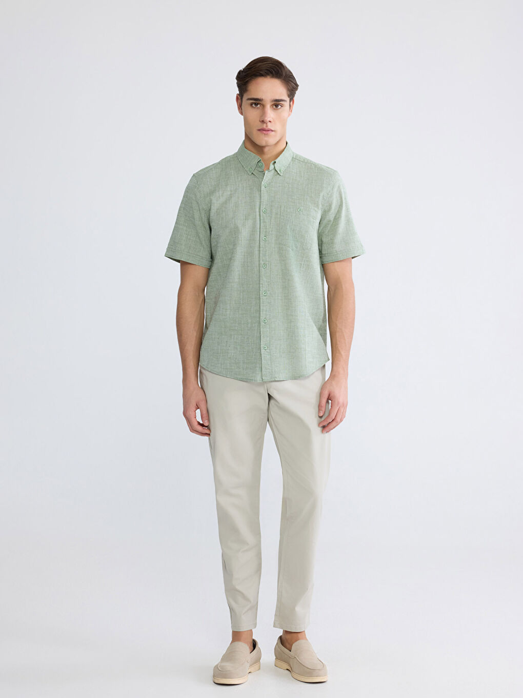 Cămașă Regular Basic Amestec de In Bărbați-2