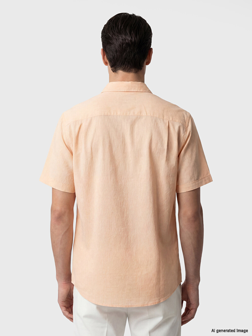 Turuncu Regular Fit Keten Karışımlı Erkek Gömlek-3