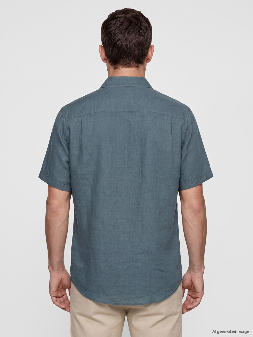 Yeşil Regular Fit Keten Karışımlı Erkek Gömlek-3