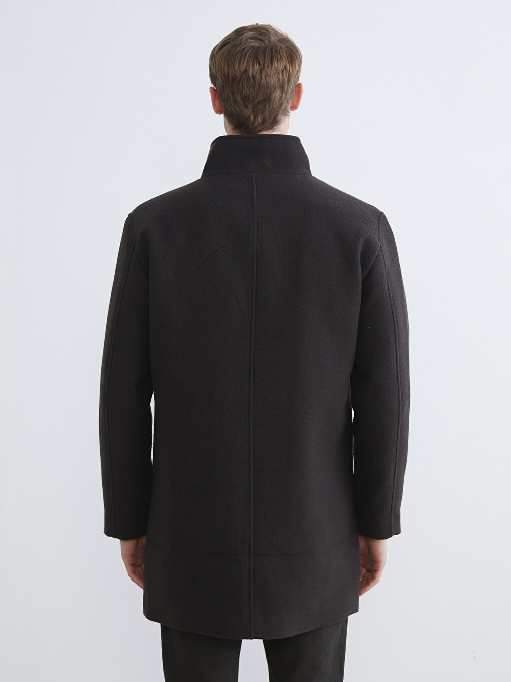 Kahverengi Standart Kalıp Dik Yaka Erkek Kaşe Kaban-4