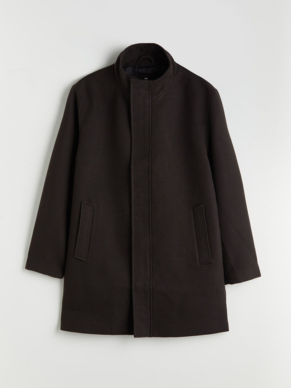 Kahverengi Standart Kalıp Dik Yaka Erkek Kaşe Kaban-5