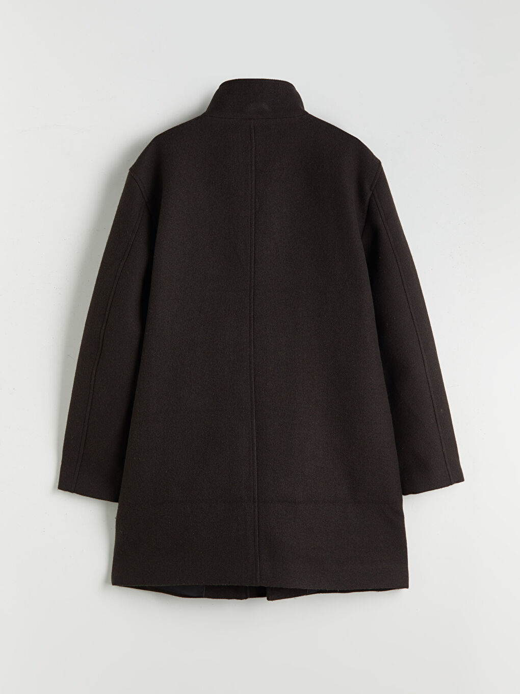 Kahverengi Standart Kalıp Dik Yaka Erkek Kaşe Kaban-6