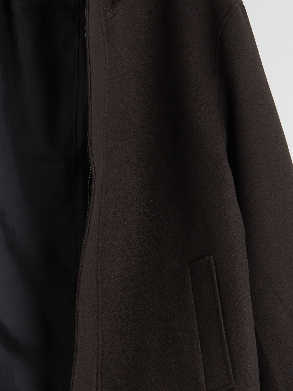 Kahverengi Standart Kalıp Dik Yaka Erkek Kaşe Kaban-7