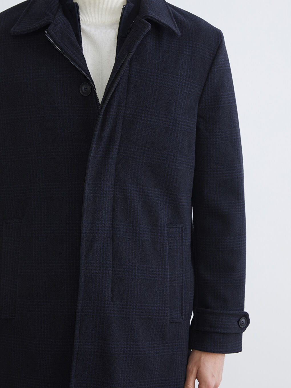 Lacivert Standart Kalıp Ceket Yaka Erkek Kaşe Kaban-2