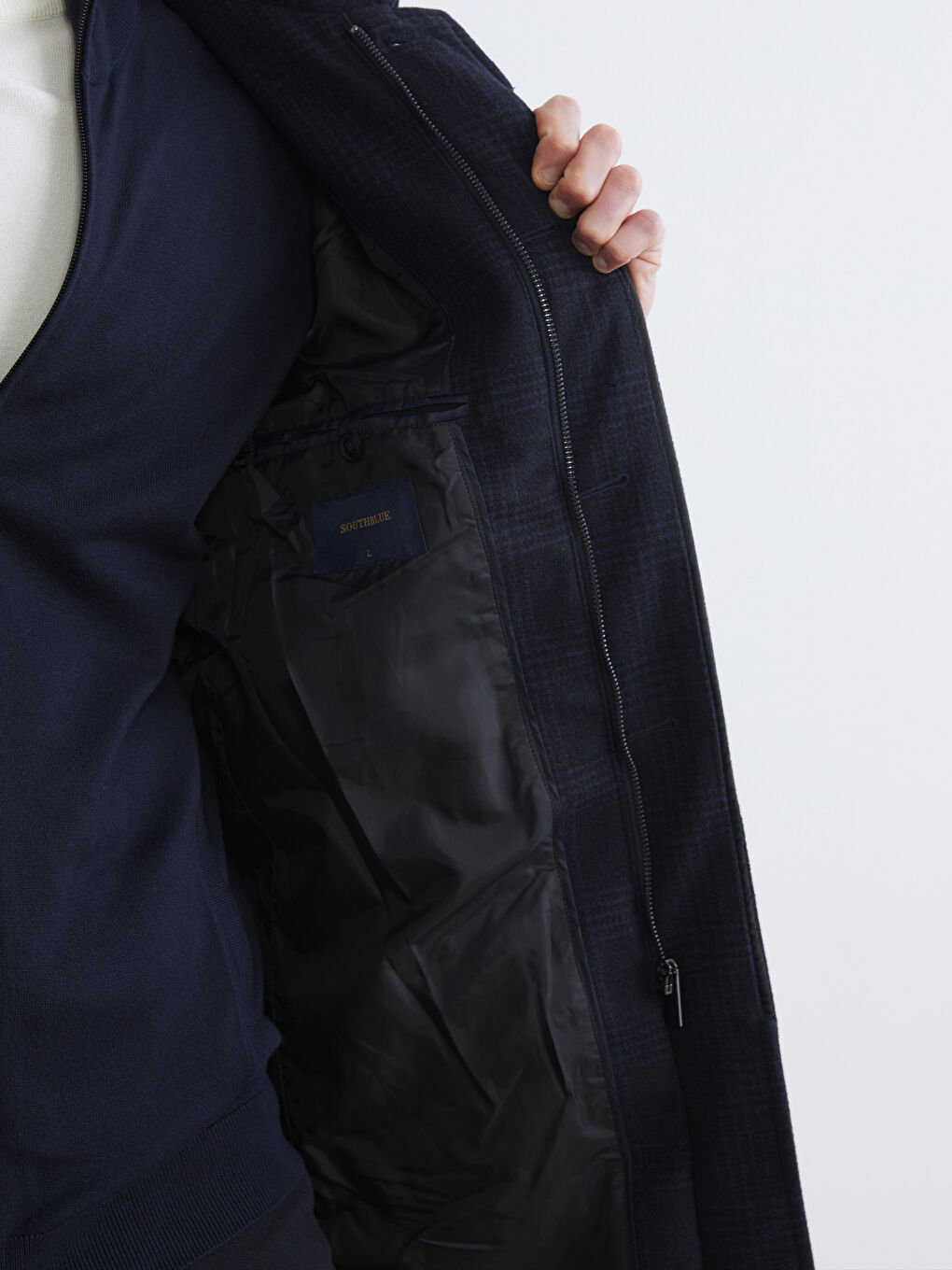 Lacivert Standart Kalıp Ceket Yaka Erkek Kaşe Kaban-3