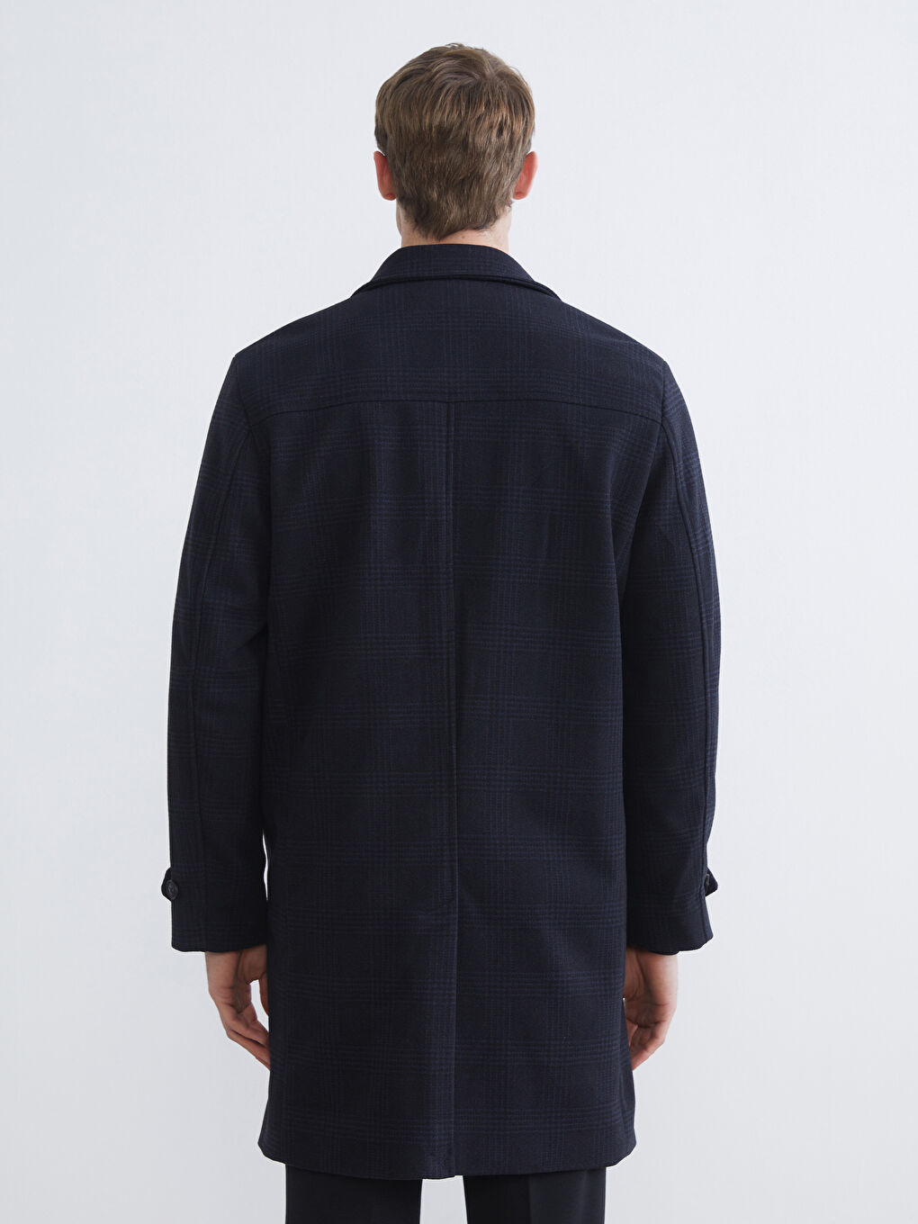 Lacivert Standart Kalıp Ceket Yaka Erkek Kaşe Kaban-4