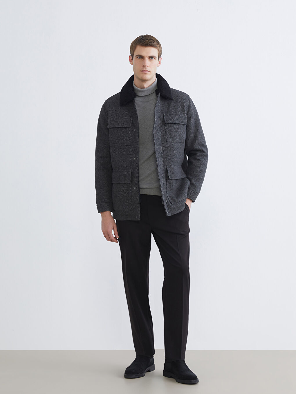 Мужчины Антрацитовый Пальто-1