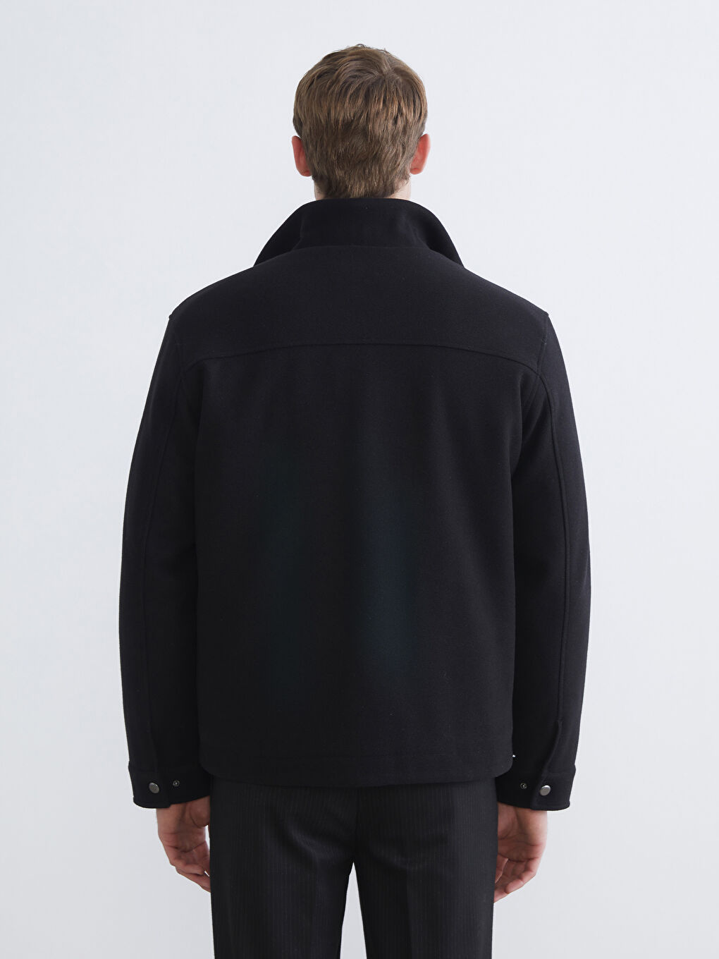 Siyah Standart Kalıp Dik Yaka Erkek Kaşe Mont-4