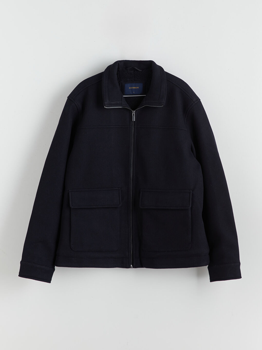 Lacivert Standart Kalıp Dik Yaka Erkek Kaşe Mont-5