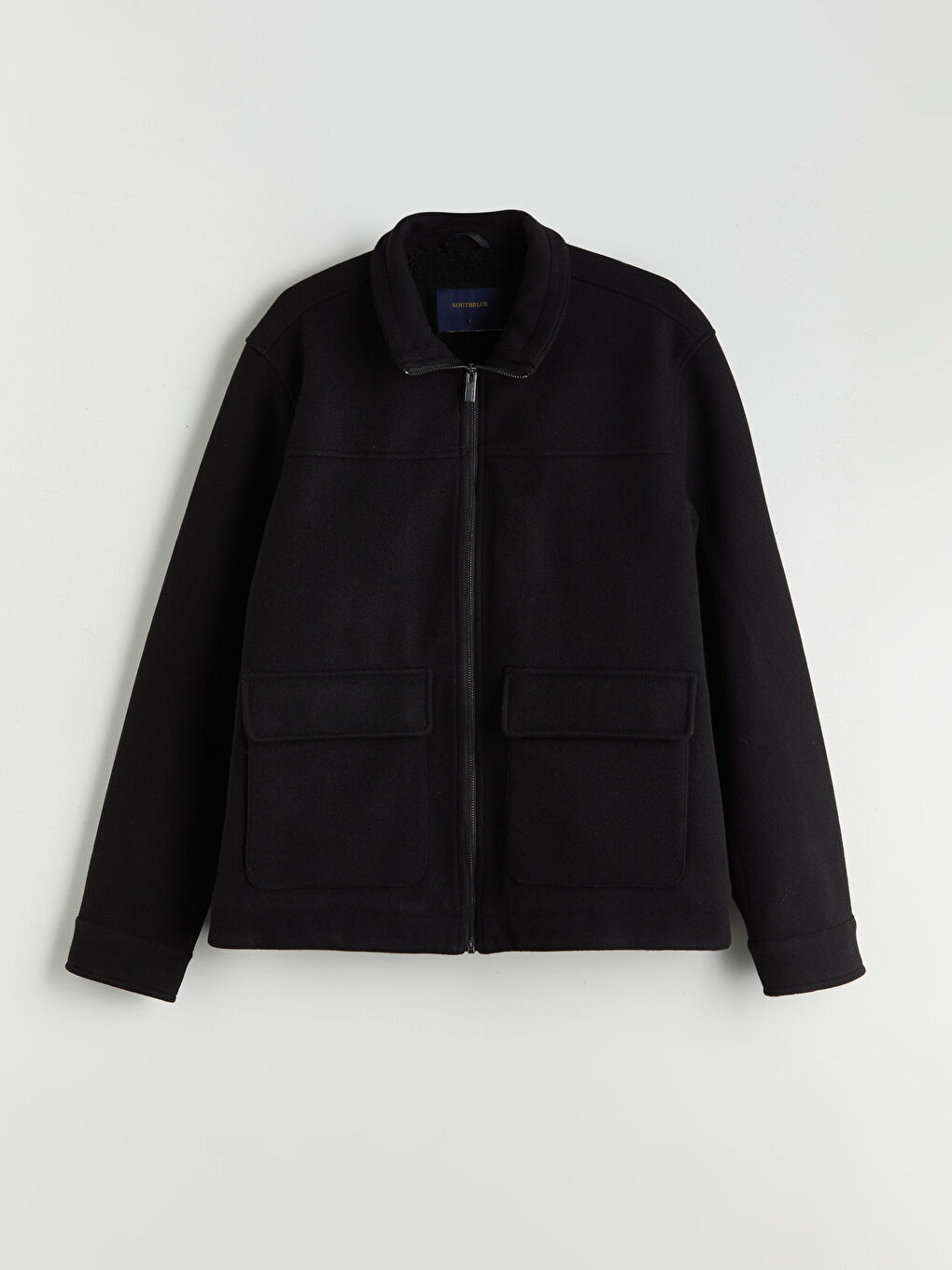 Siyah Standart Kalıp Dik Yaka Erkek Kaşe Mont-5