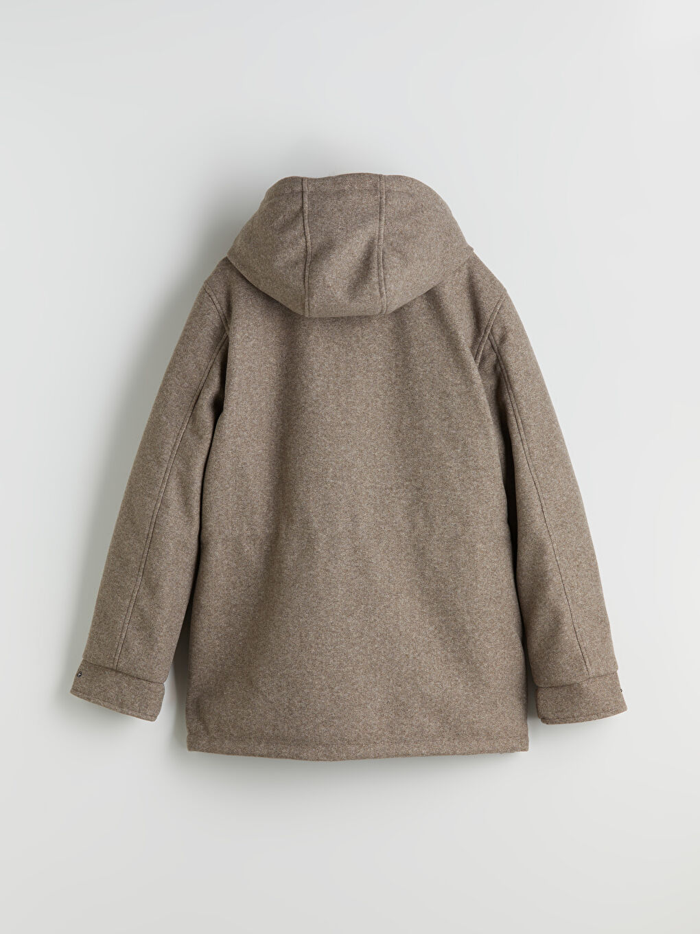 Bej Standart Kalıp Kapüşonlu Erkek Kaşe Mont-6