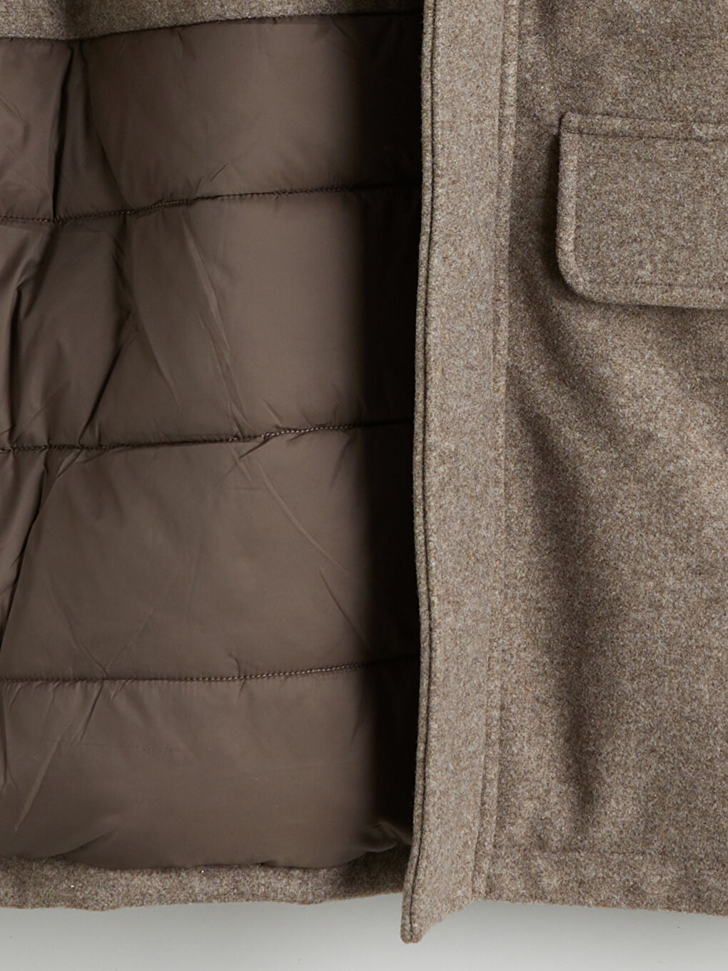 Bej Standart Kalıp Kapüşonlu Erkek Kaşe Mont-7